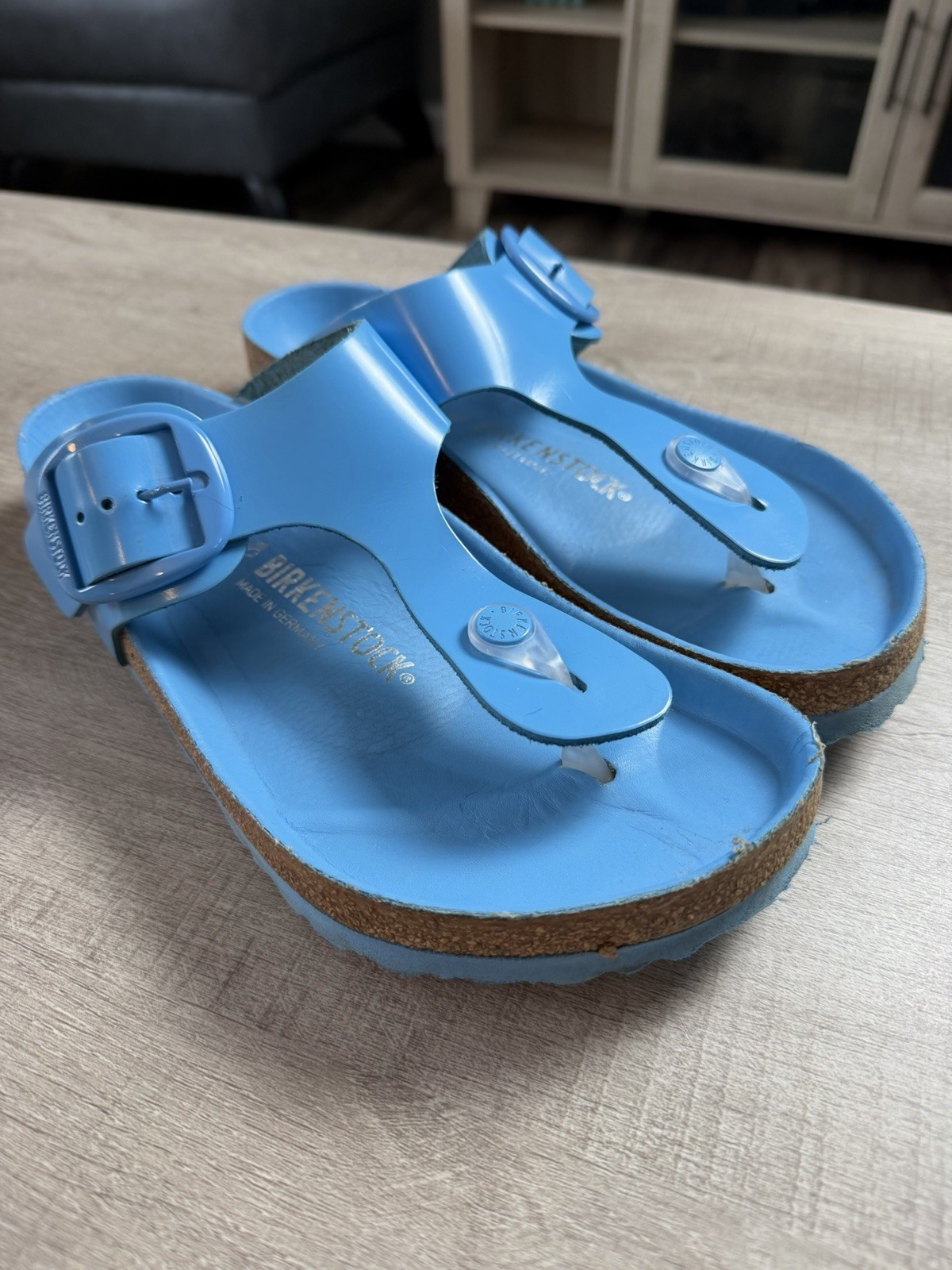 Birkenstock Gizeh Big Buckle Biscay Bay Shiny Leather Size 8 Women’s Size 39