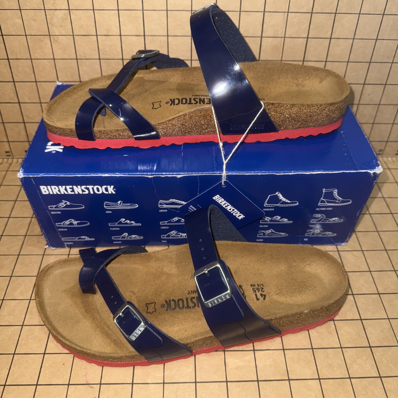 Birkenstock “Mayari” Women’s Cork Sole Sandal [Dress Blue/Red] NEW Size 41