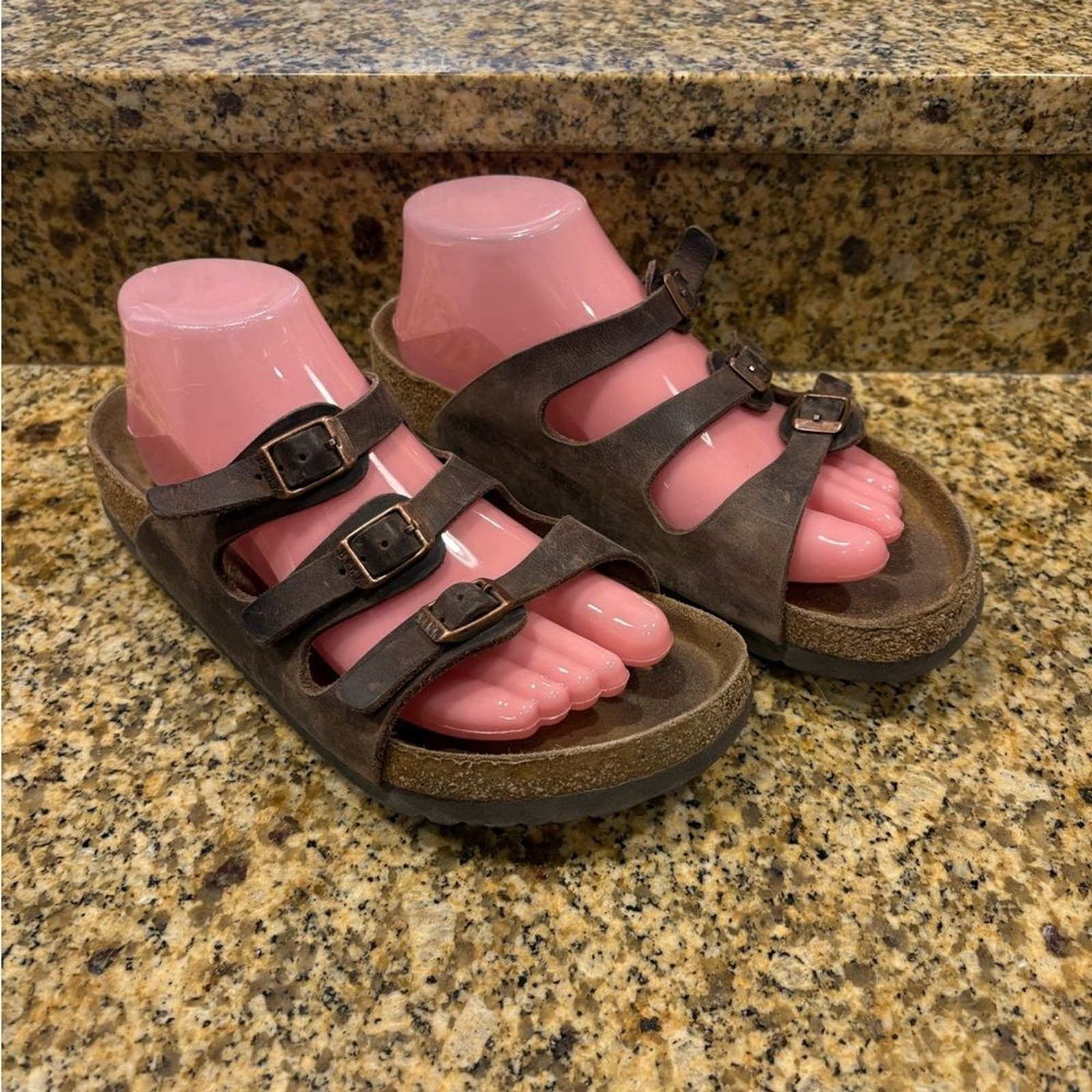 Birkenstock Florida FL Brown Oiled Leather Sandals Soft Insole 39 US 8-8.5