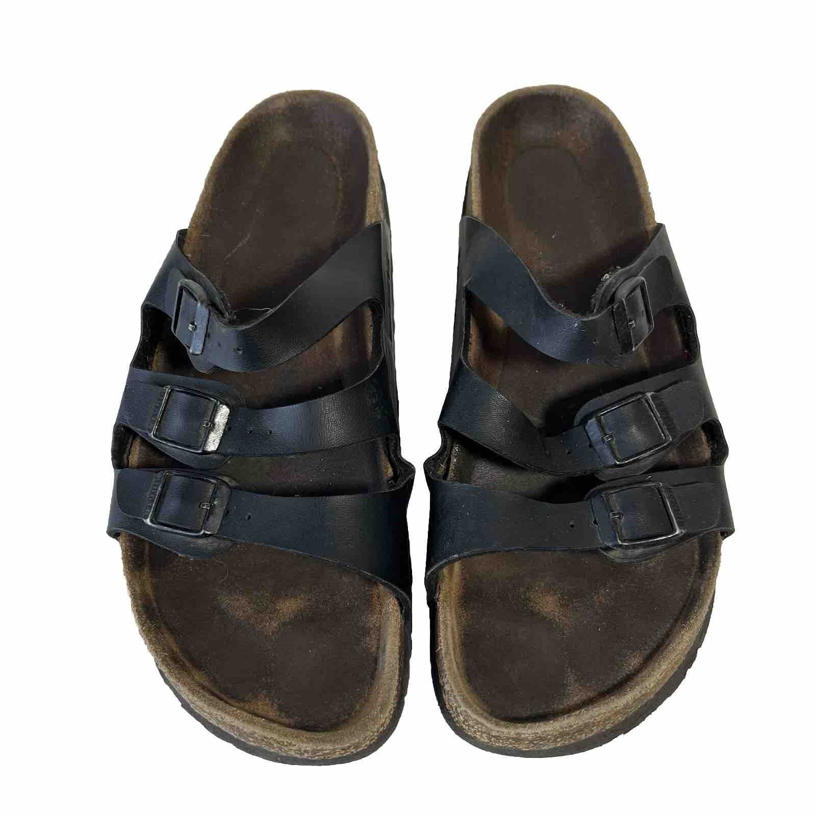 Birkenstock Florida Women’s Size 11 Black Leather Slides 3 Strap Soft Footbed