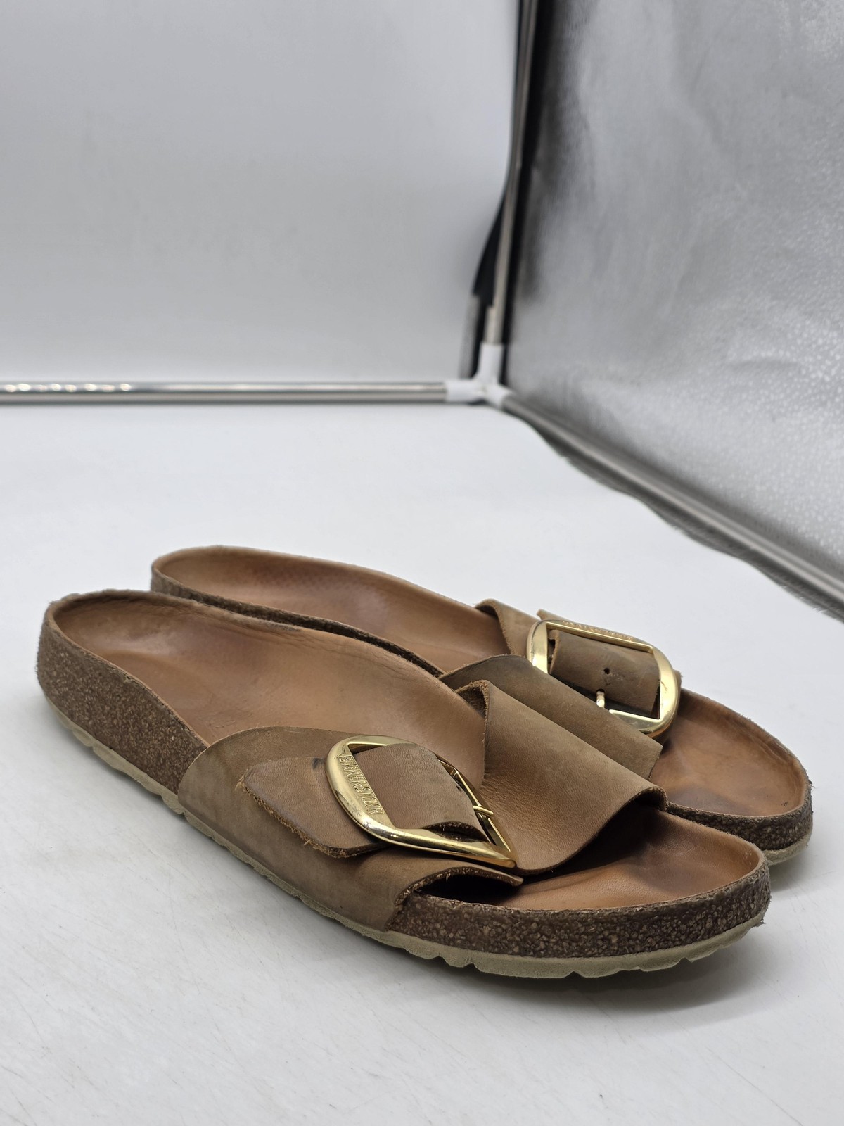 Birkenstock Madrid Big Buckle Sandals Womens Size 9 40 Brown Leather Slides