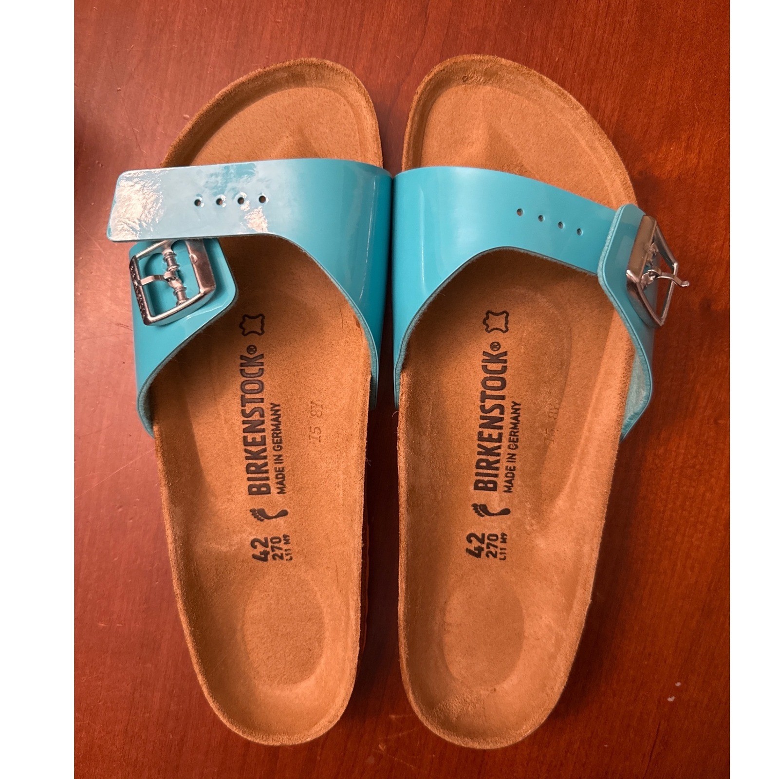 Birkenstock Madrid women 42 US 11 narrow fit Ocean turquoise blue orange leather