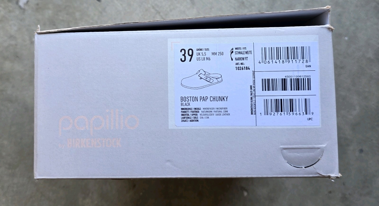 Birkenstock Papillio Boston Pap Chumky Suede Leather Black Narrow