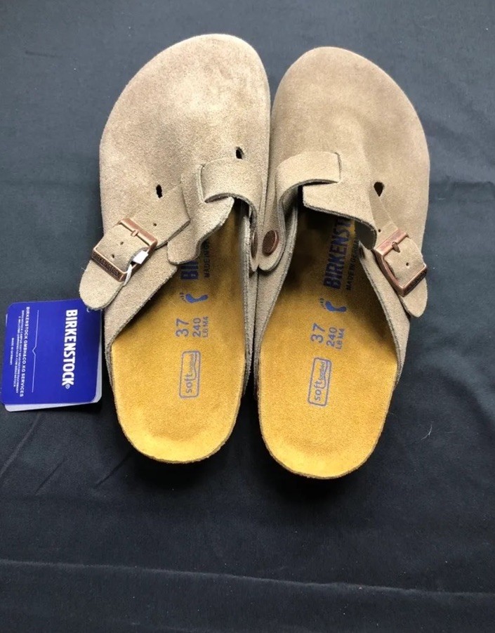 Birkenstock Boston Suede Clogs Womens Taupe Normal Soft Footbed Sandals