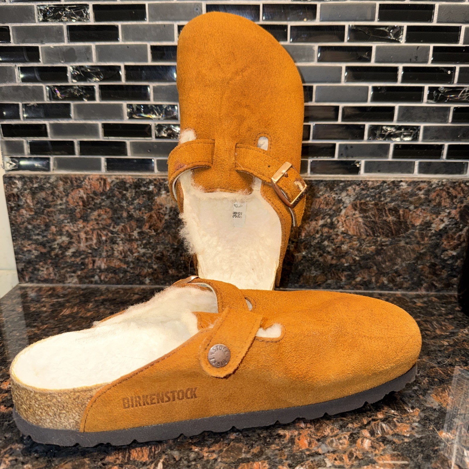 Birkenstock Boston Shearling Mink Suede Leather EU 38 W7 M9