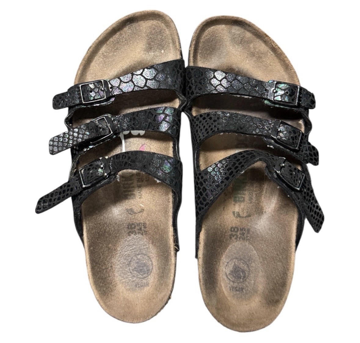 Birkenstock Florida Vegan Sandals – Iridescent Black Snake Skin – Size 38 (L7/M5
