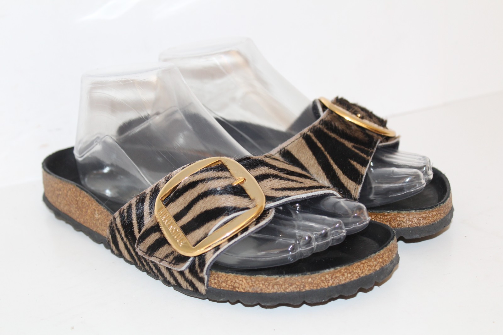 Birkenstock Madrid Big Buckle Slide Sandals Zebra Calf Hair Womens Sz 8 Narrow