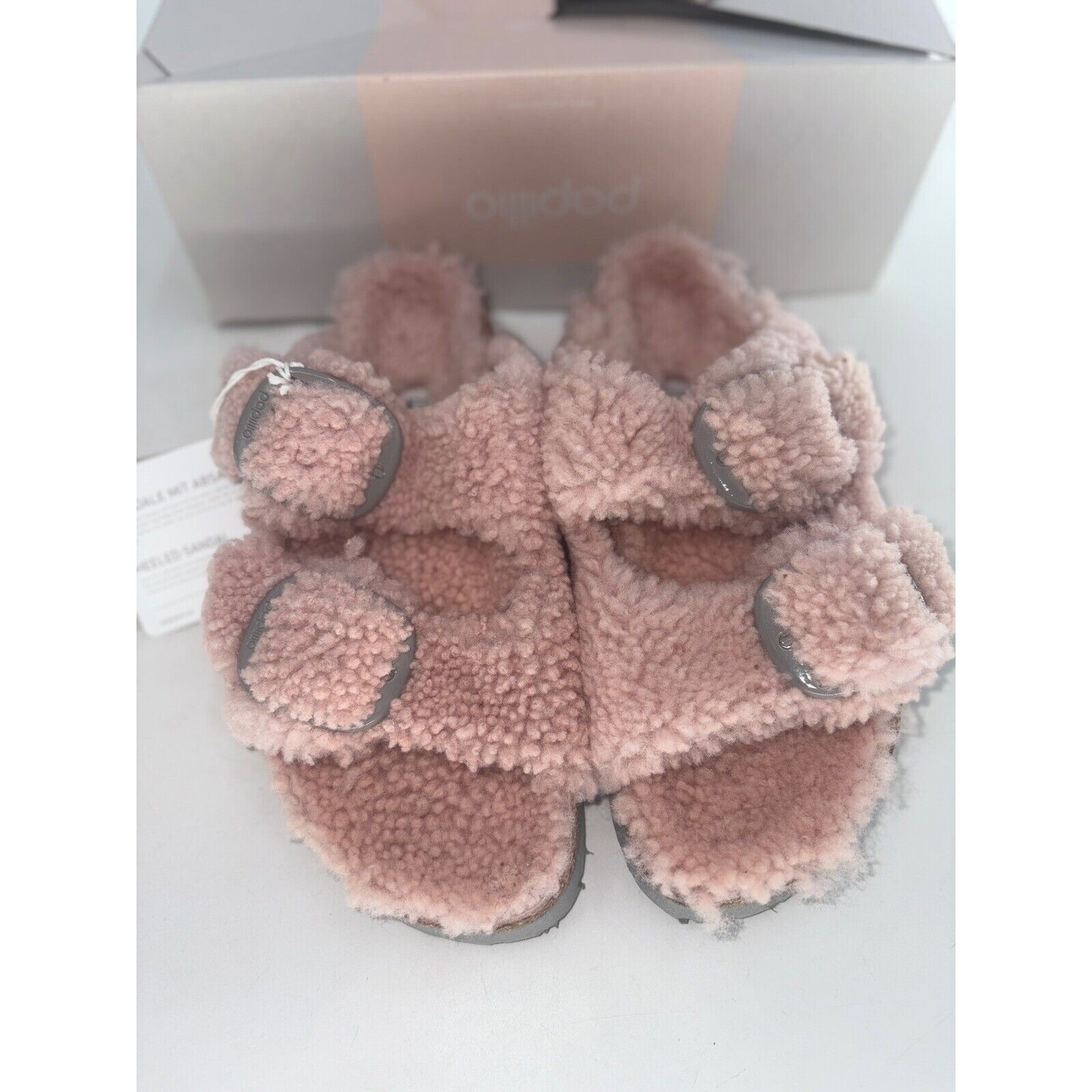 Birkenstock Papillio Sandals Arizona Big Buckle Pink Shearling Women Size 7 New