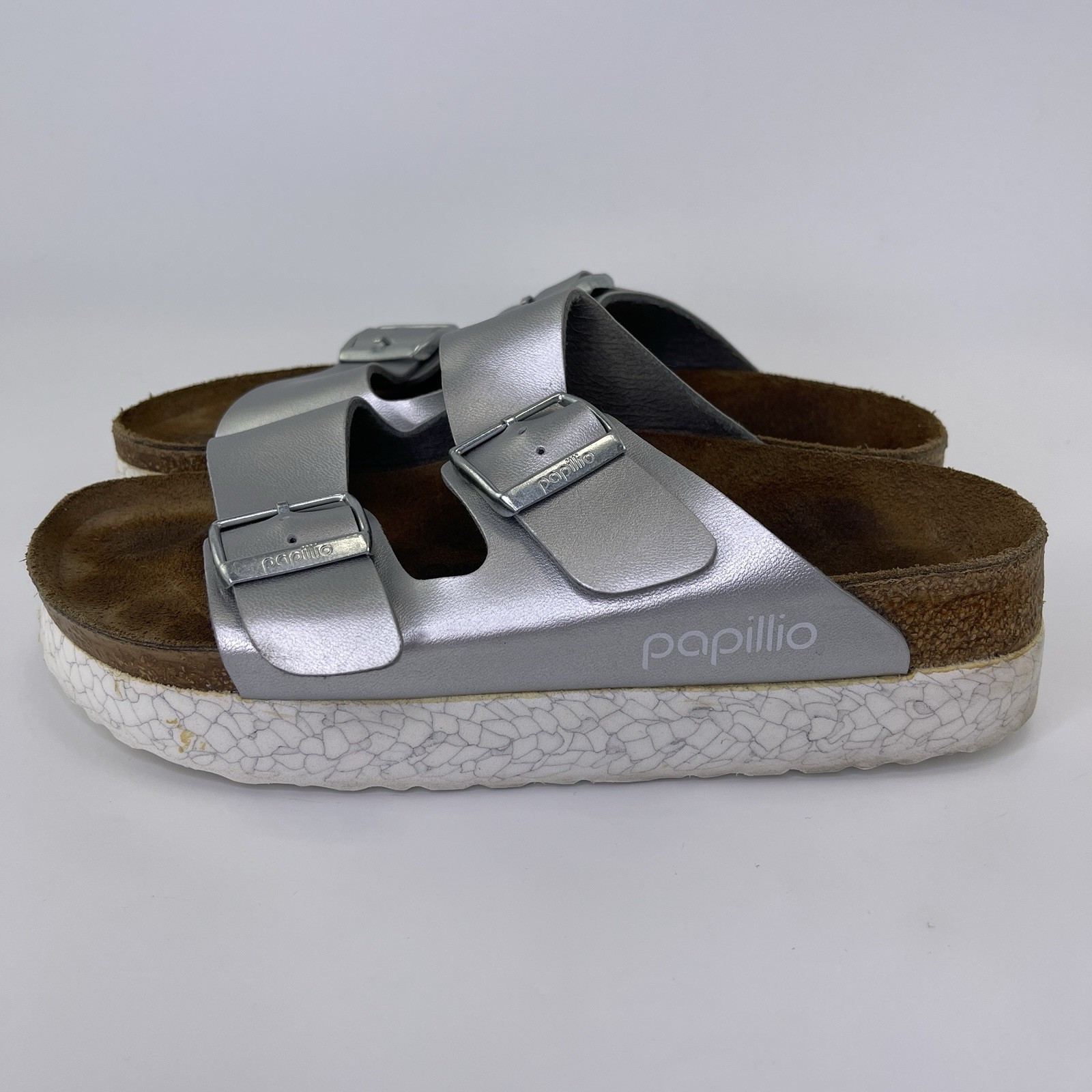 Birkenstock Papillio Arizona Flex Platform Women’s Sandals Size 39 Silver US 8