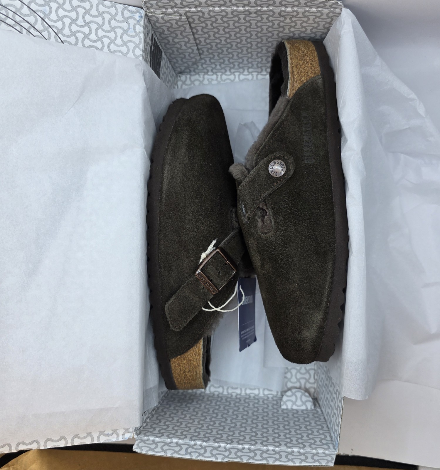 Birkenstock Boston Shearling Leather Suede Mocca Color Narrow