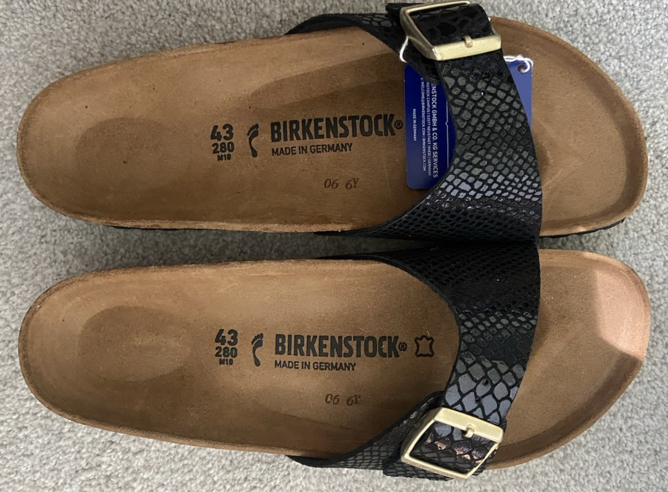 Birkenstock Madrid BS Sandals Shiny Snake Black Size 43 12 women, 10 men N M