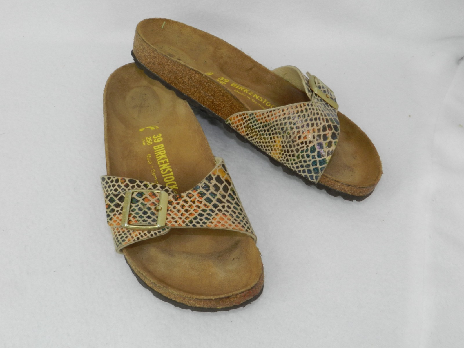 BIRKENSTOCK Madrid Womens EU 39 /US 8 Shiny Python Gold Buckles Sandals