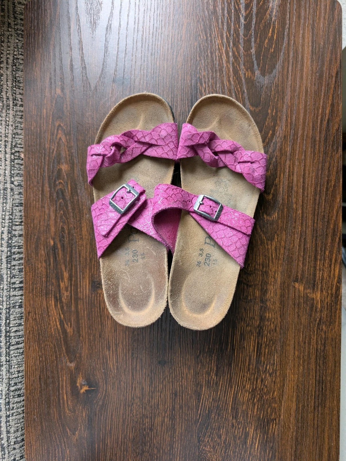 Birkenstock Papillio 36 US 5 Alicia Berry Pink Snake Print Leather Wedge Sandals