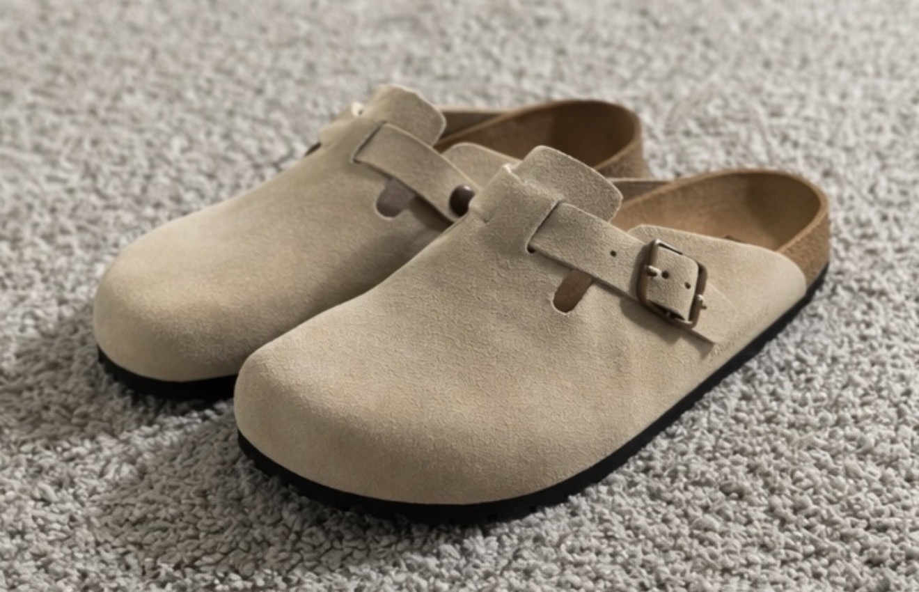 Birkenstock Boston unisex Beige Suede Buckle Slip-On Sandals Adjustable Strap