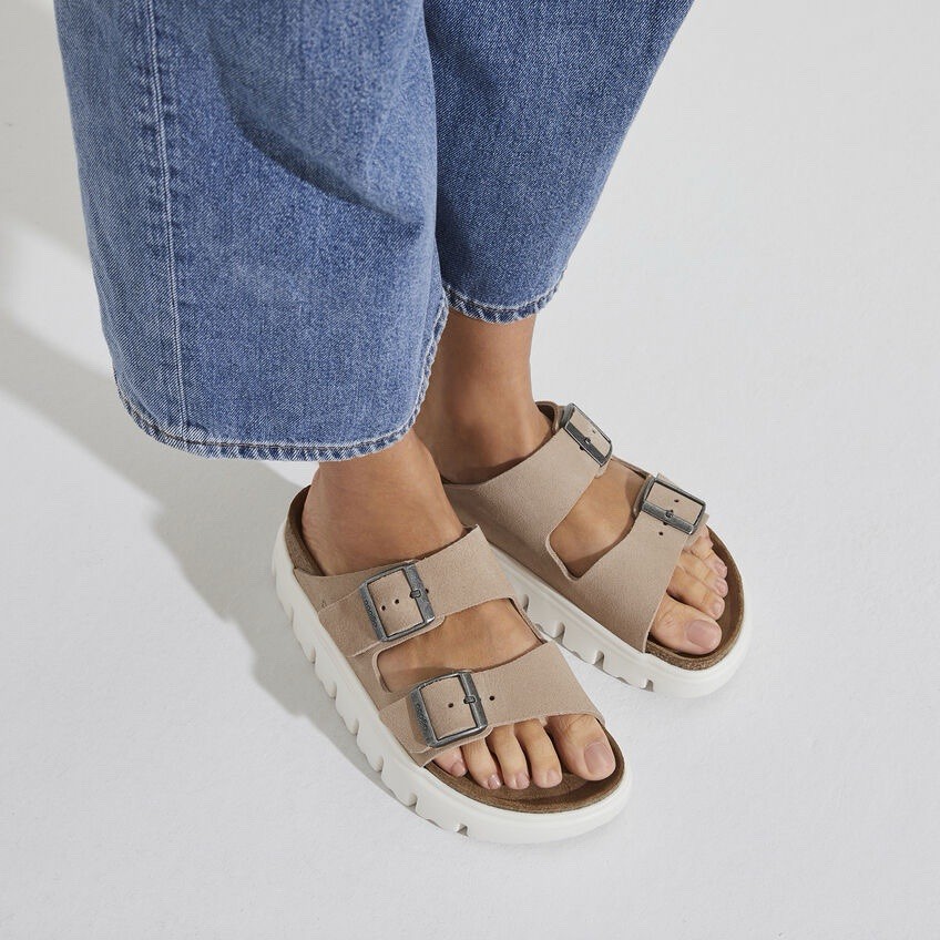 Birkenstock Arizona Chunky Birko-Flor Suede Platform Sandal Warm Sand Narrow Fit