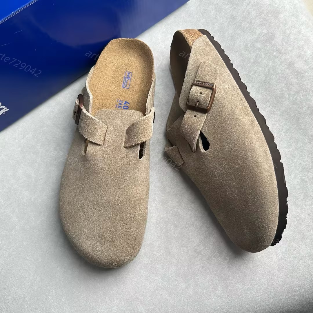 Birkenstock Boston Clogs Soft Footbed Suede Leather Taupe Casual Shoes EU 37-45