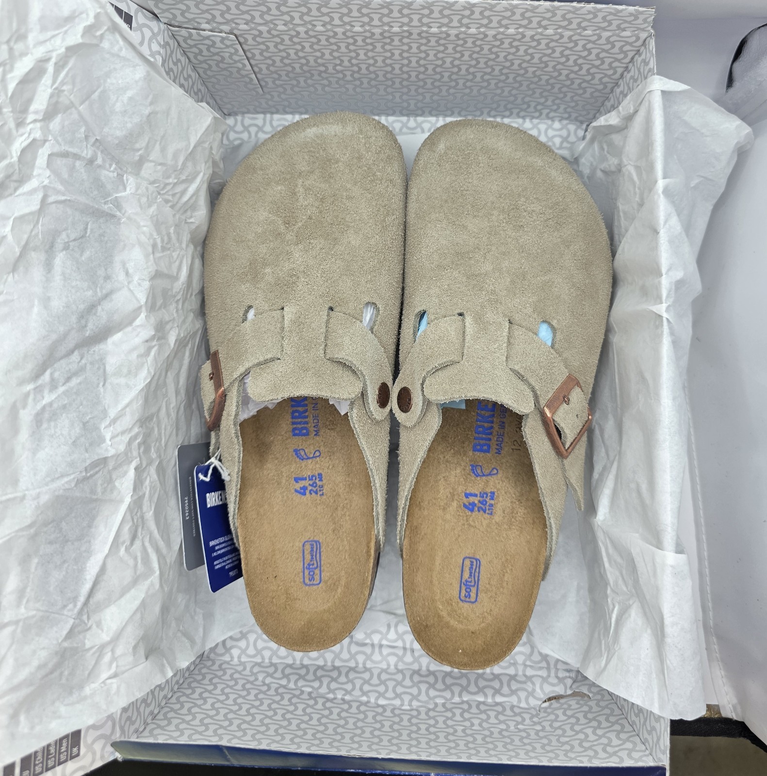 Birkenstock Boston Bs Leather Suede Soft Footbed Taupe Color Regular Wide