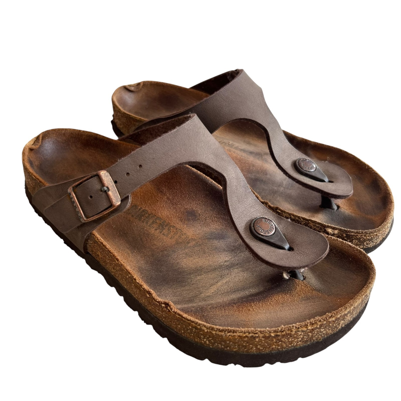 Birkenstock Gizeh sandals EU 38 7 7.5 wide taupe brown birko flor t strap thong