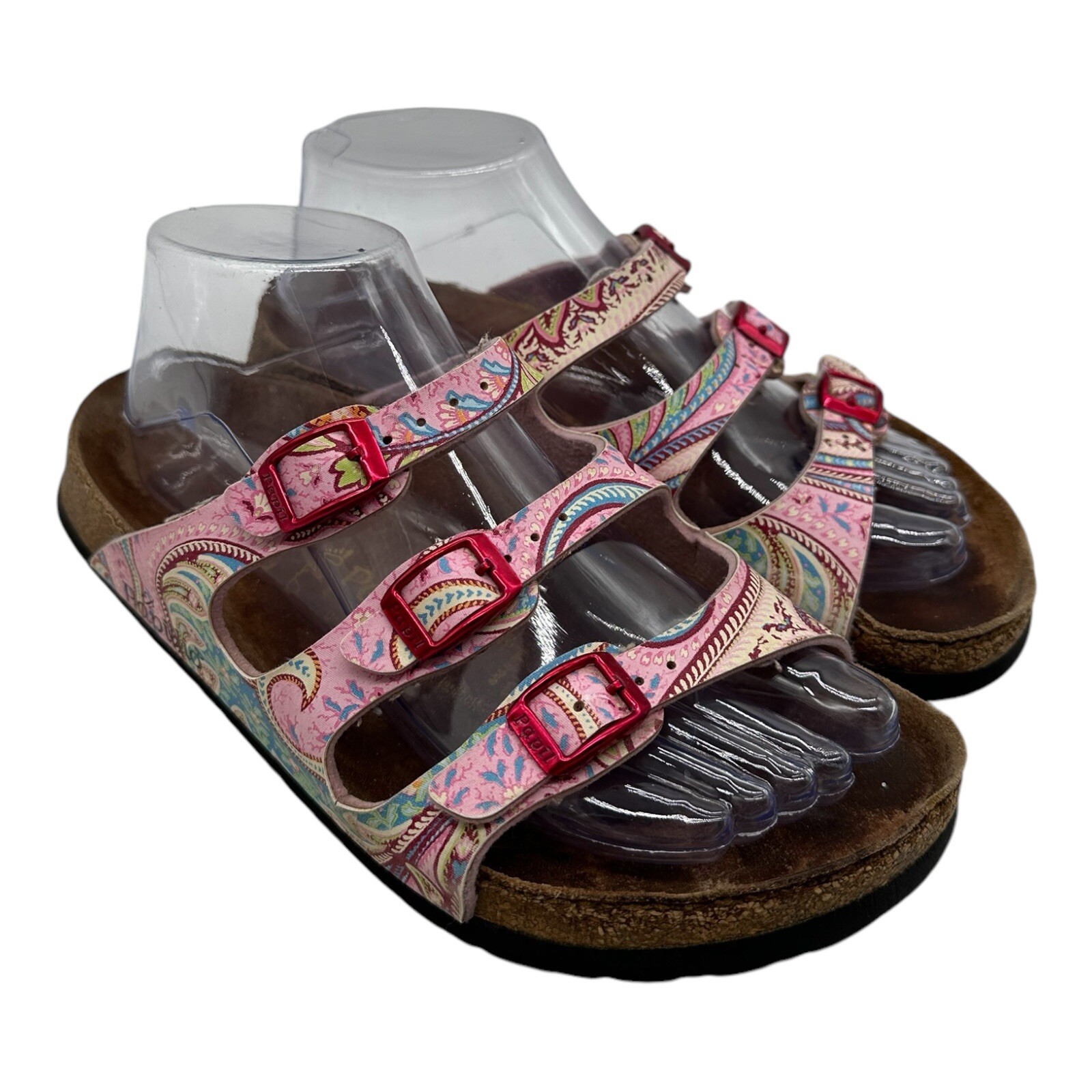 Birkenstock Papillio Florida Sandals Womens Size EU 37 US 6 Pink Paisley 3 Strap