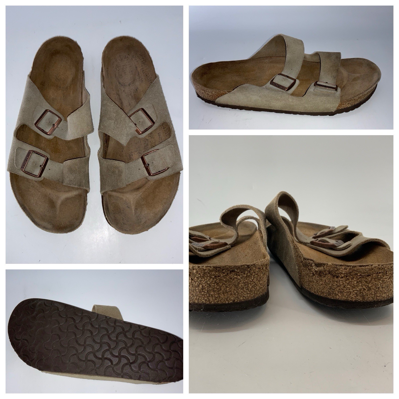 Birkenstock Arizona Suede Leather Sandals Men’s 47 US 14 Taupe 2 Strap YGI A6S24