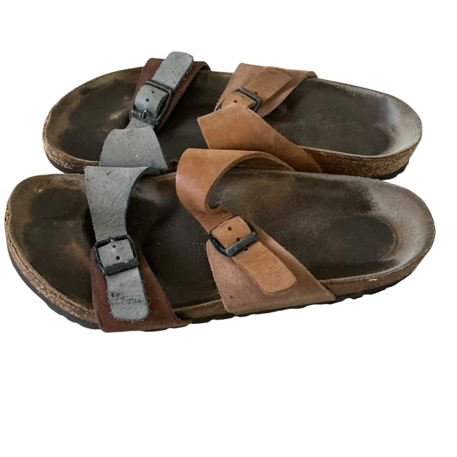 Birkenstock Arizona Sandals Womens 7 Two Stripe Leather Suede Slides