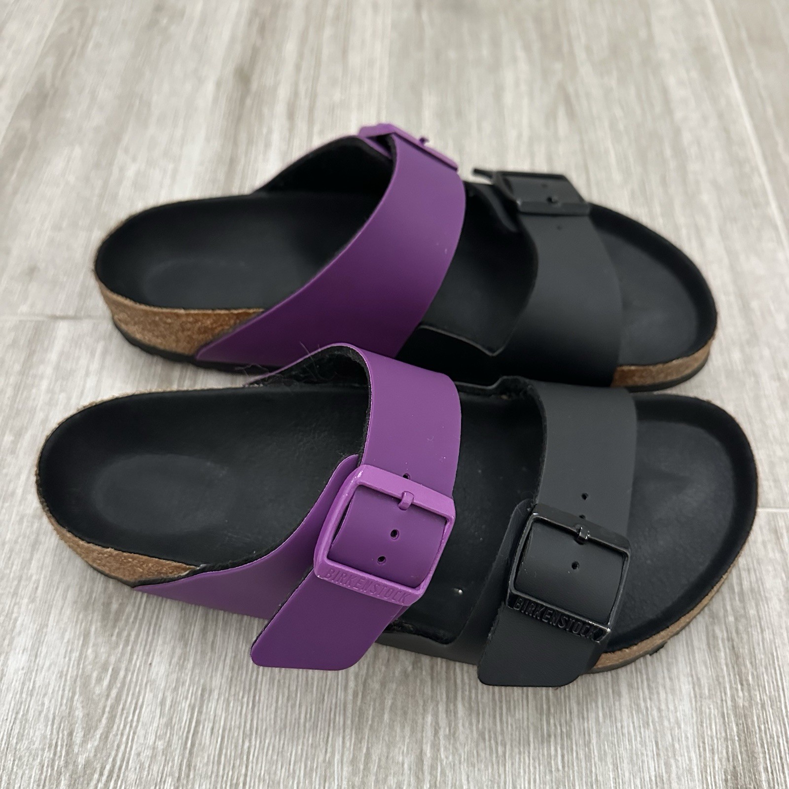 Birkenstock Arizona Split Icy Bright Violet/Blk Birko Flor Regular sz US 8 EU 38
