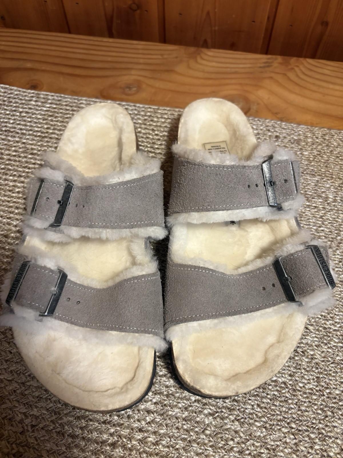 Birkenstock Arizona Genuine Shearling Slide Sandal Gray Natural , Size 41 New