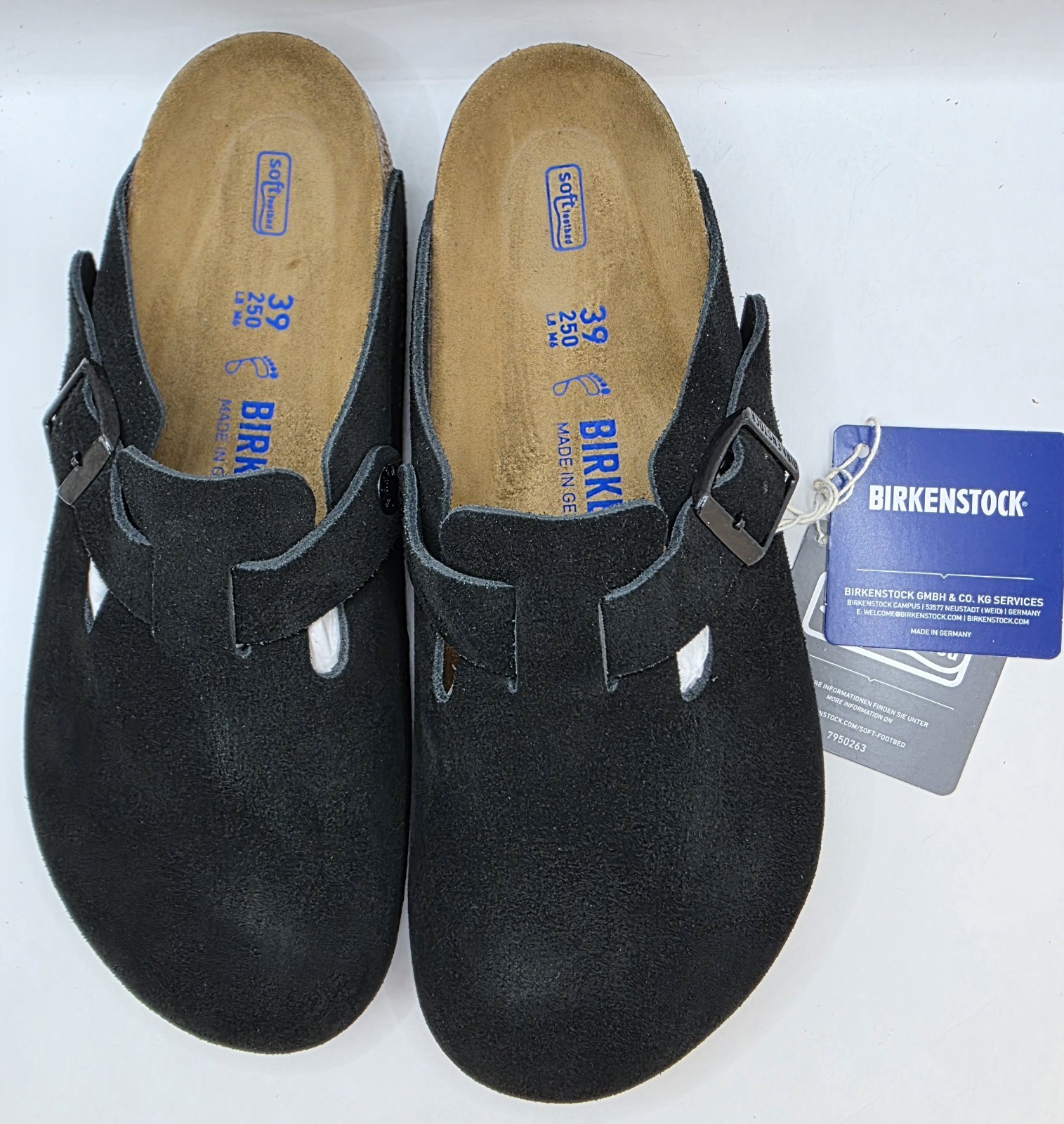 Birkenstock Boston Bs Leather Suede Soft Footbed  Black Color Regular Wide