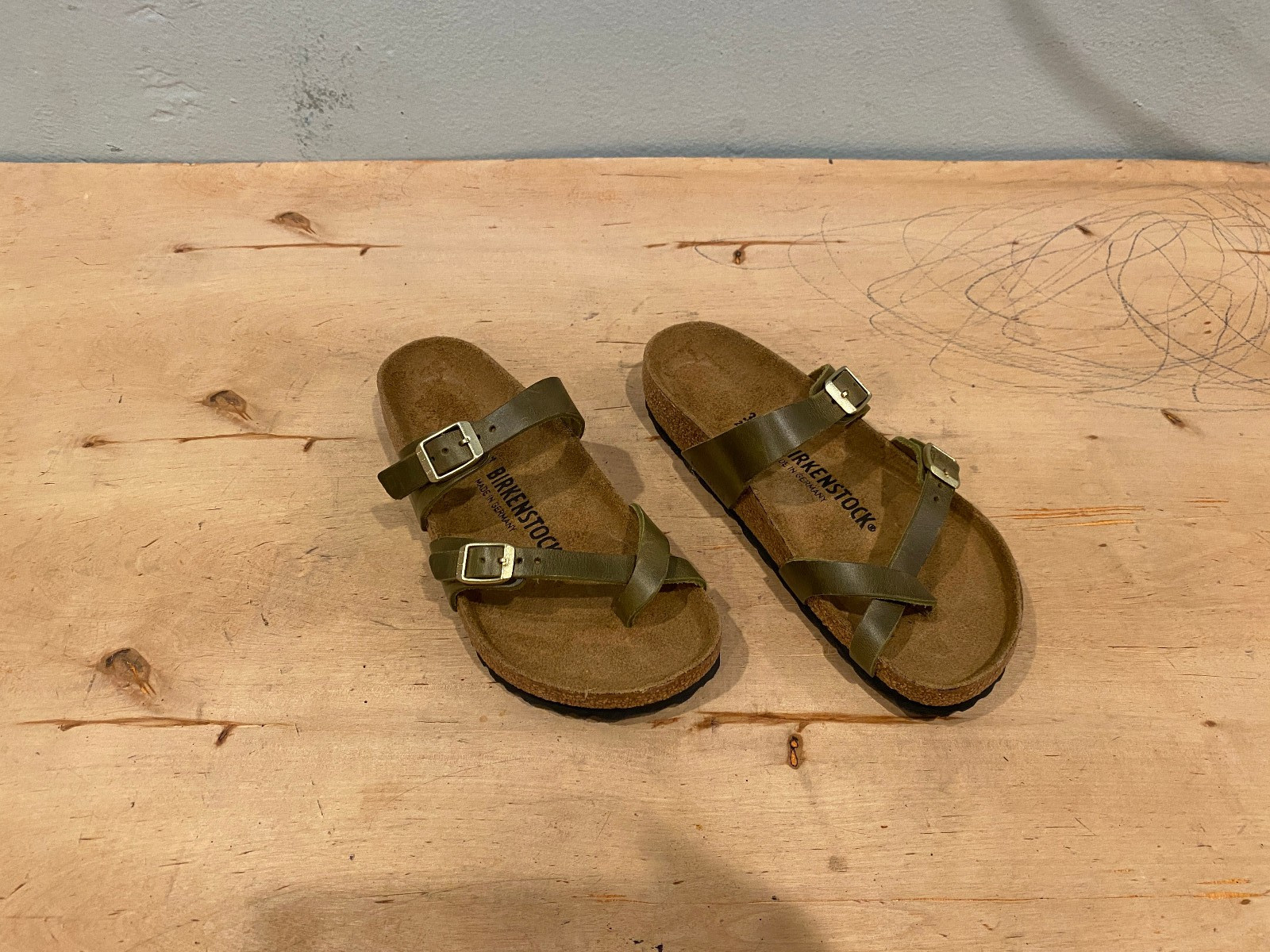 NWOT/B Birkenstock Mayari Slide Sandal , Olive Green Leather , 36 / 5 – 5.5