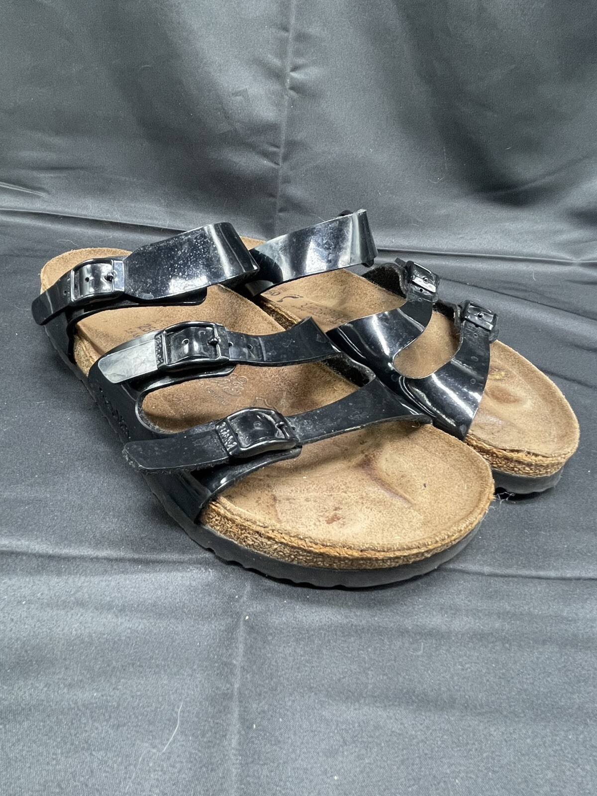 Birkenstock Florida Black 3 Straps Sandals Women’s size 39 Leather Soft Footbed