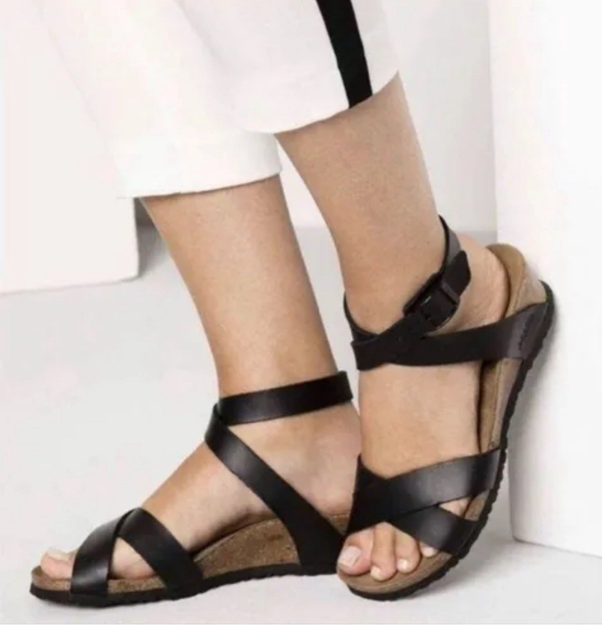 Birkenstock Papillio Lola Ankle Strap Wedge Sandals Black Size 40/ L 9 Narrow