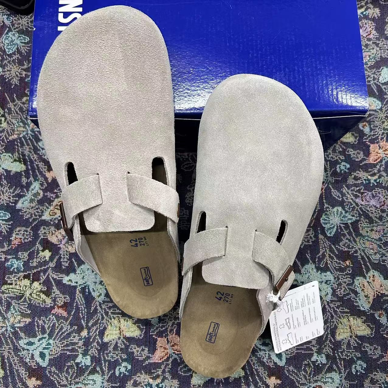 Birkenstock Boston Soft Footbed Taupe Suede Unisex Shoes Narrow 37-41/Wide 41-45