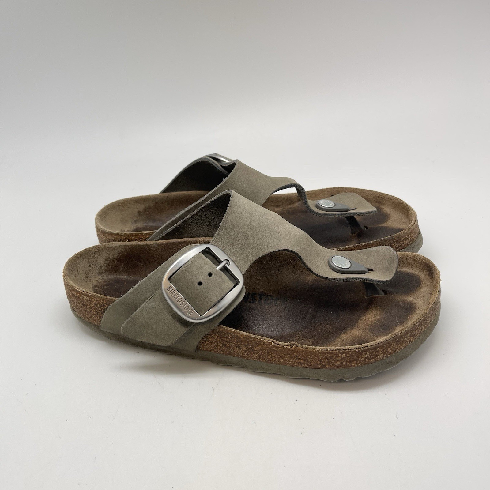 Birkenstock Gizeh Sandals Womens 7 EU 38 Big Buckle Brown Leather Comfort Shoes