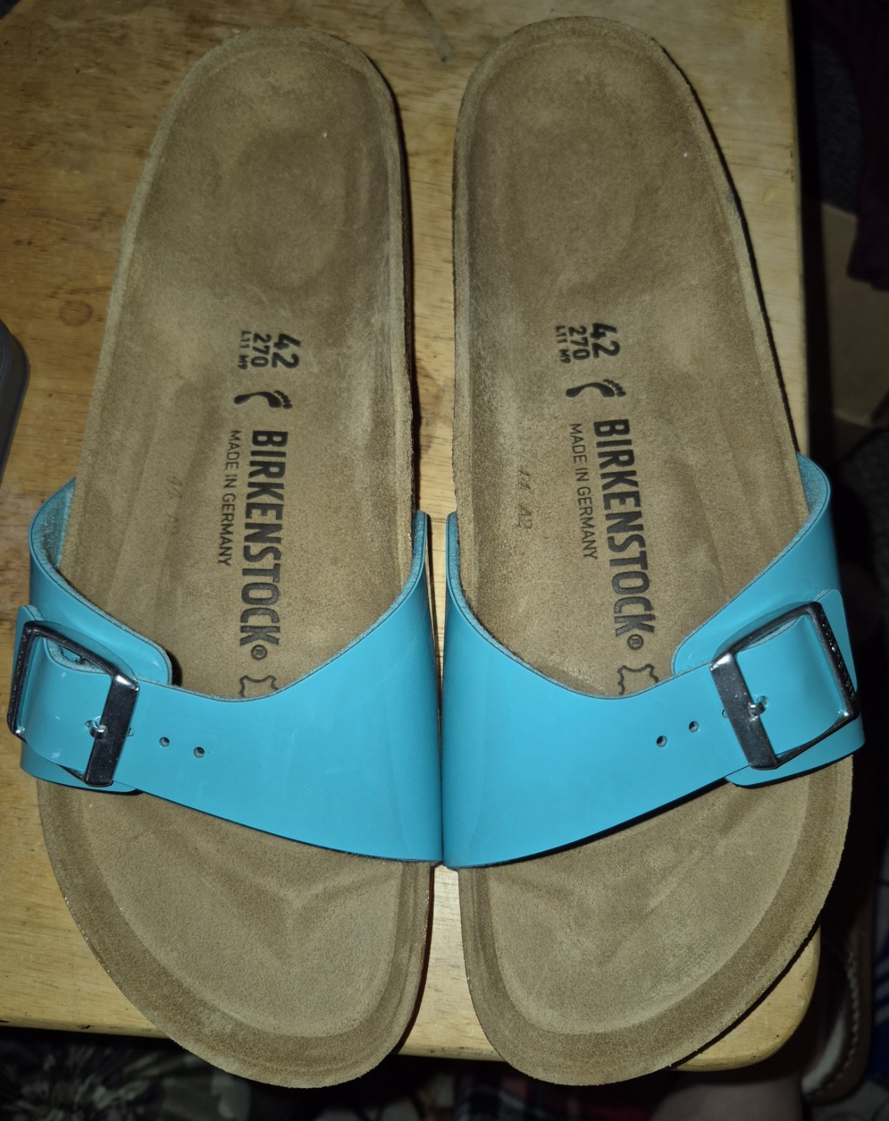Birkenstock Madrid women 42 US 11 narrow fit Ocean turquoise blue orange leather