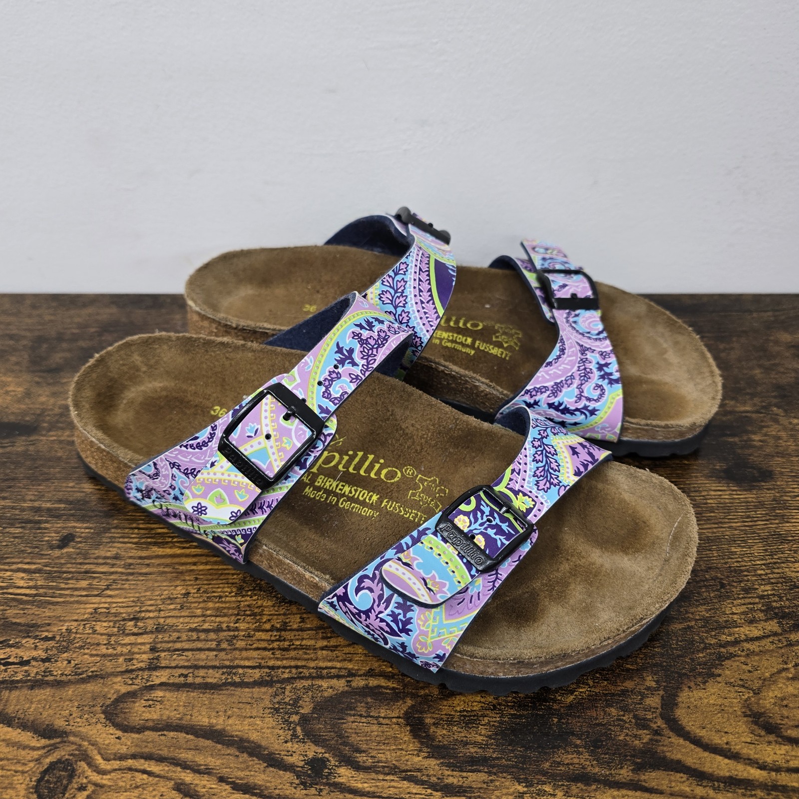 Birkenstock Papillio Sydney Sandals  36 US L5 Double Buckle Paisley Purple Blue