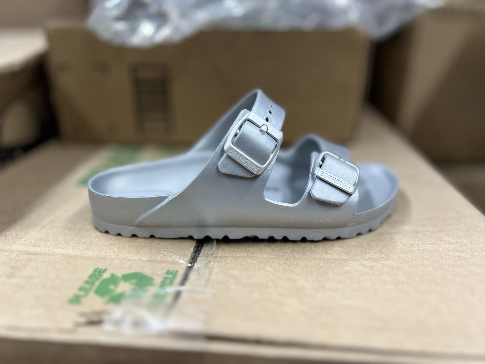 BIRKENSTOCK Arizona Essentials EVA Sandal Metallic Gray Narrow 36 EU