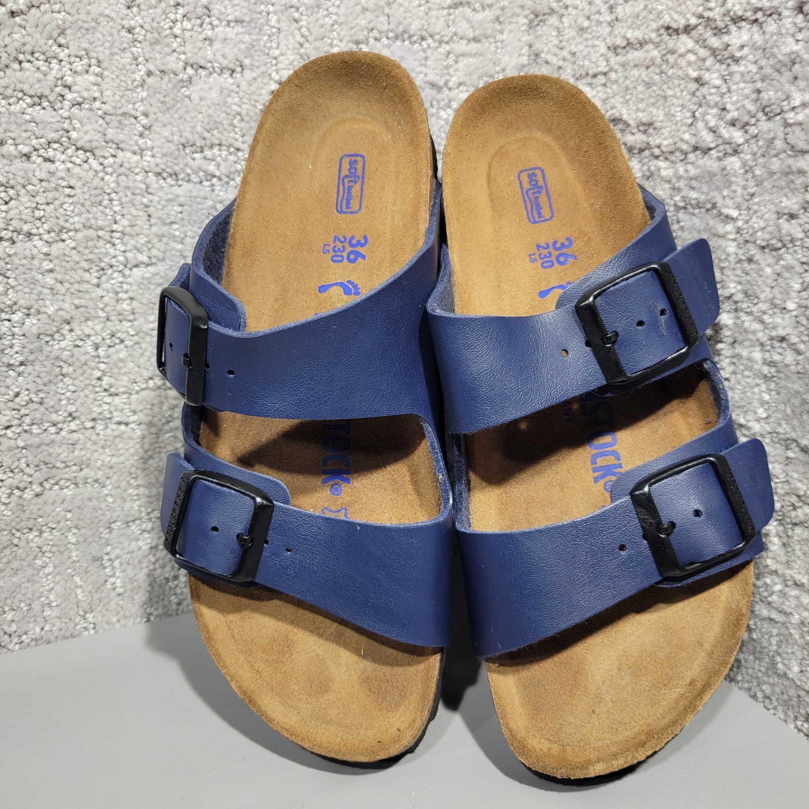 Birkenstock Arizona Soft Womens Size US 5 Blue Leather Birko-Flor Slip On Sandal