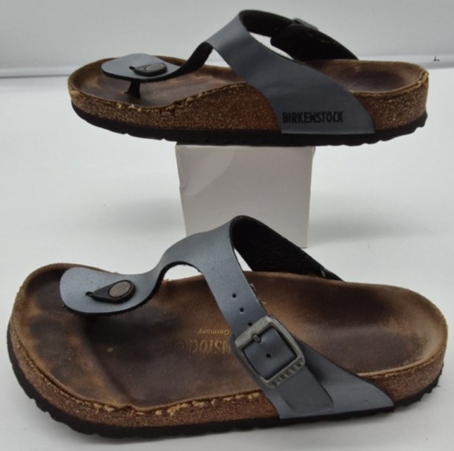 BIRKENSTOCK Gizeh Birko Flor Blue Metallic T-Strap Thong Sandals  38/ US 7-7.5