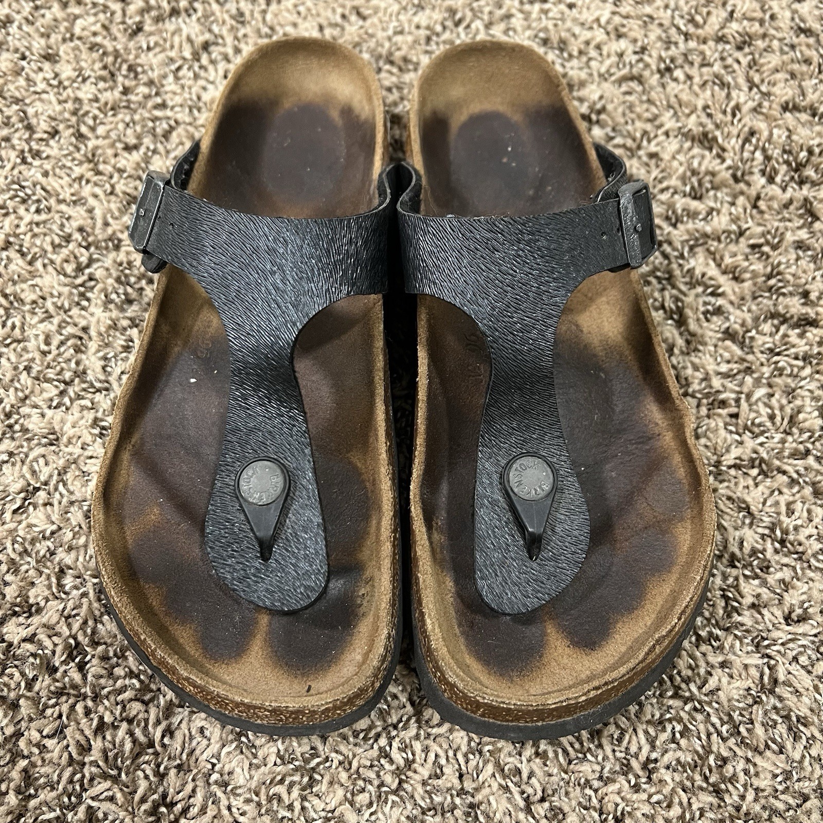 Birkenstock Gizeh Womens 5 EU 36 Metallic Black Birko-Flor Thong Sandals