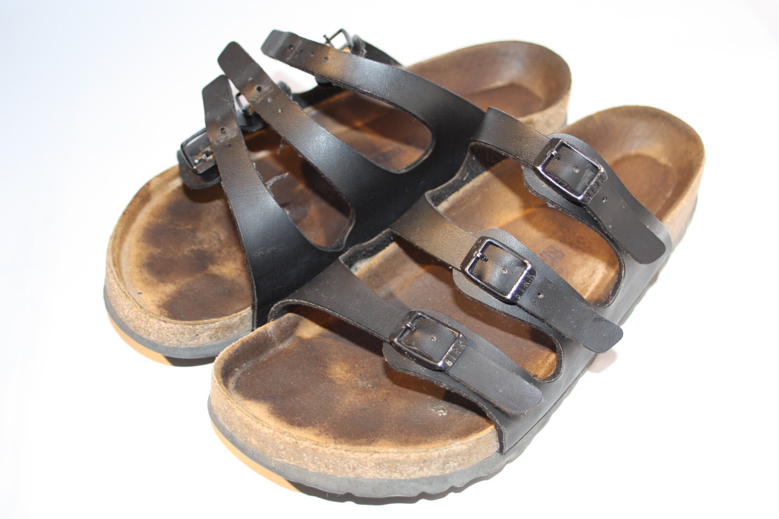 Birkenstock Florida Soft Footbed Sandals – Black Leather, Size 8, Pre-Owned