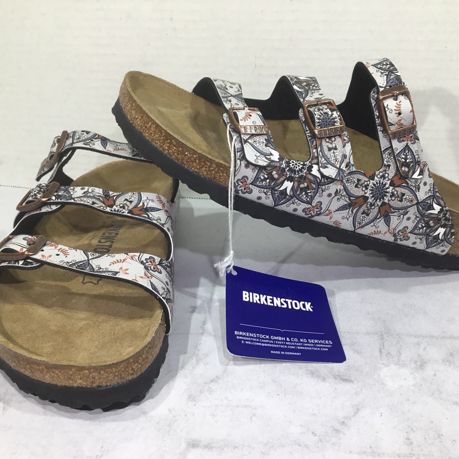 Birkenstock Women’s Sze 7 Narrow Florida Fresh Boho Flowers Gray Slides Y23-1345