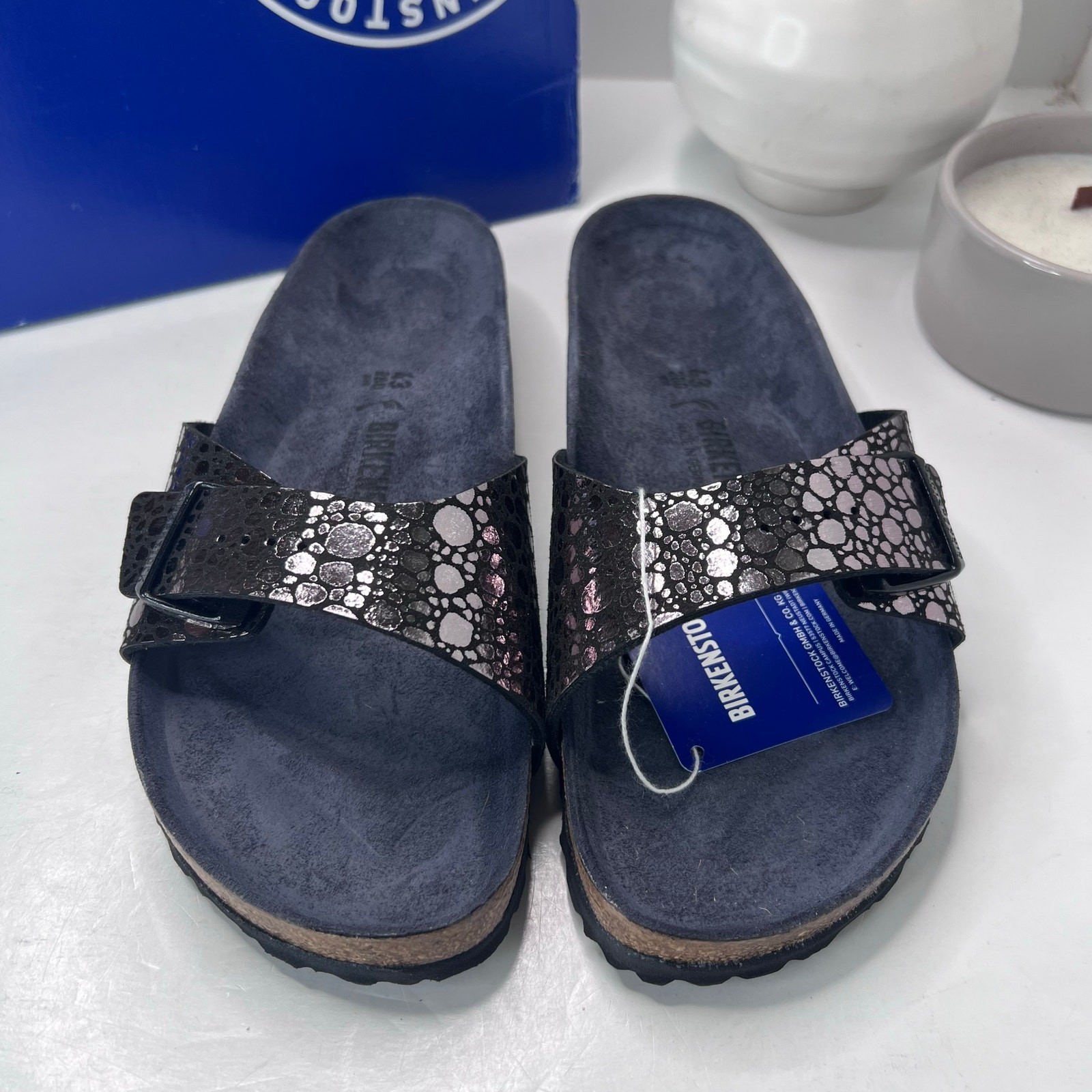 Birkenstock Madrid BS Birko Flur Sandal Metallic Stone Black Men 10/EU 43 NWB