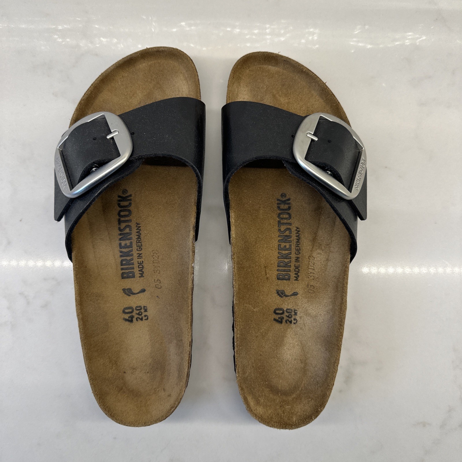 Birkenstock Madrid Big Buckle Womens Sandals Nubuck Leather Black Size 40