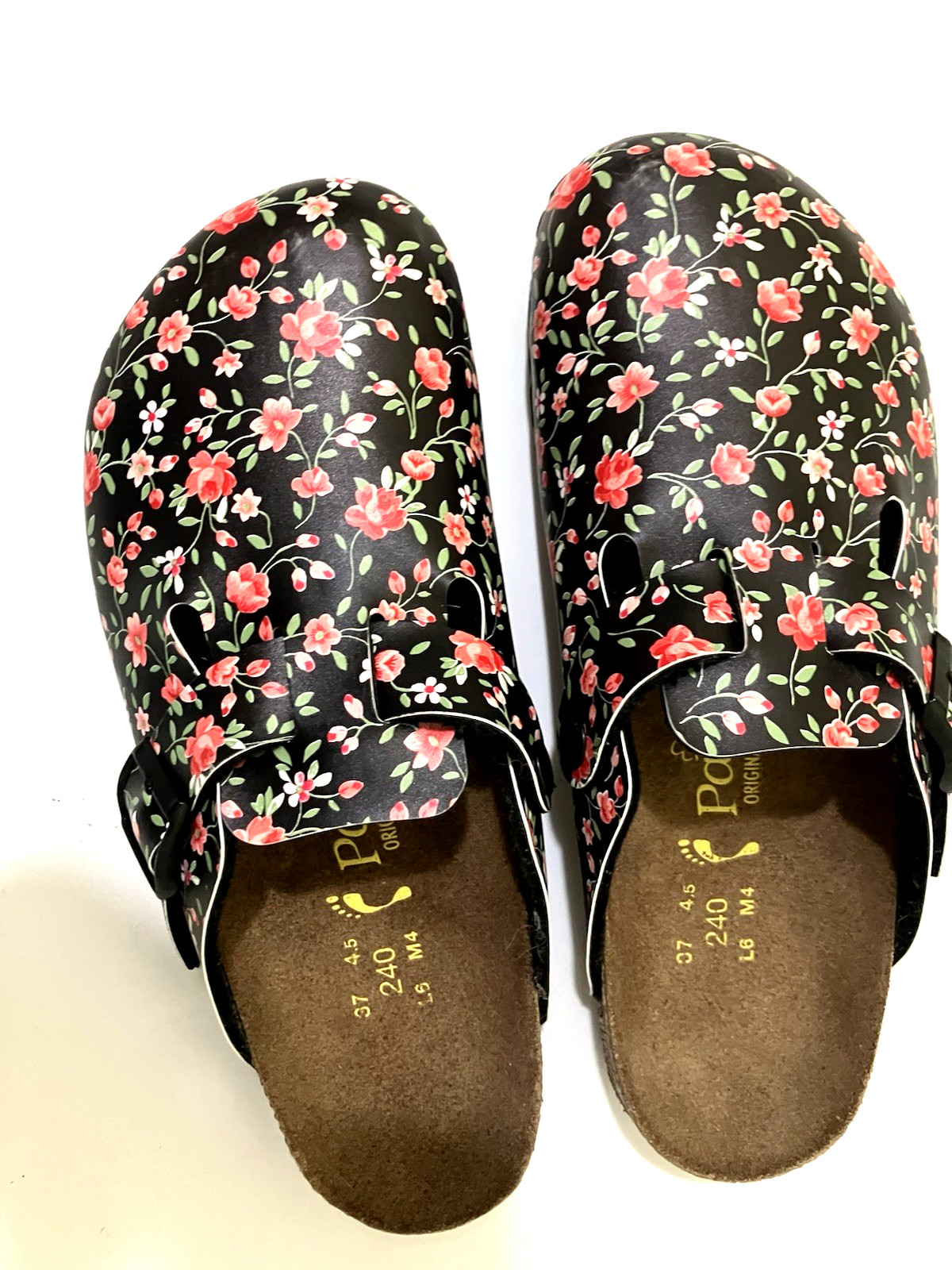 NEW Birkenstock “Papillio”  Size 37  (6/6.5) black multi floral background shoe