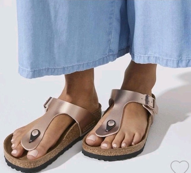 Birkenstock Womens Gizeh Birko-Flor Gold Metallic Thong Slip On Comfort Sandal 9