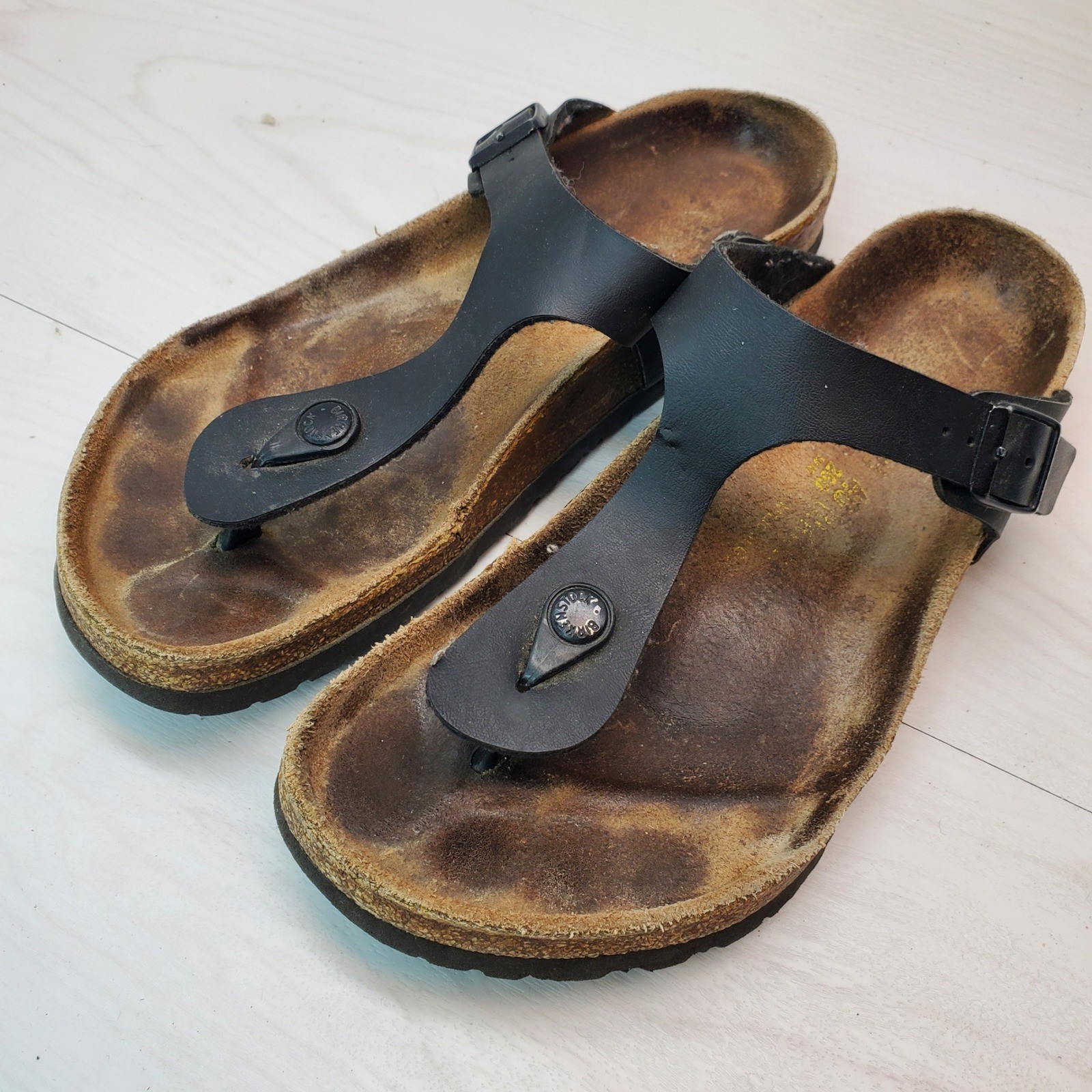 Birkenstock Gizeh Black Leather Thong Sandals Comfort Cork Footbed Women Size 40