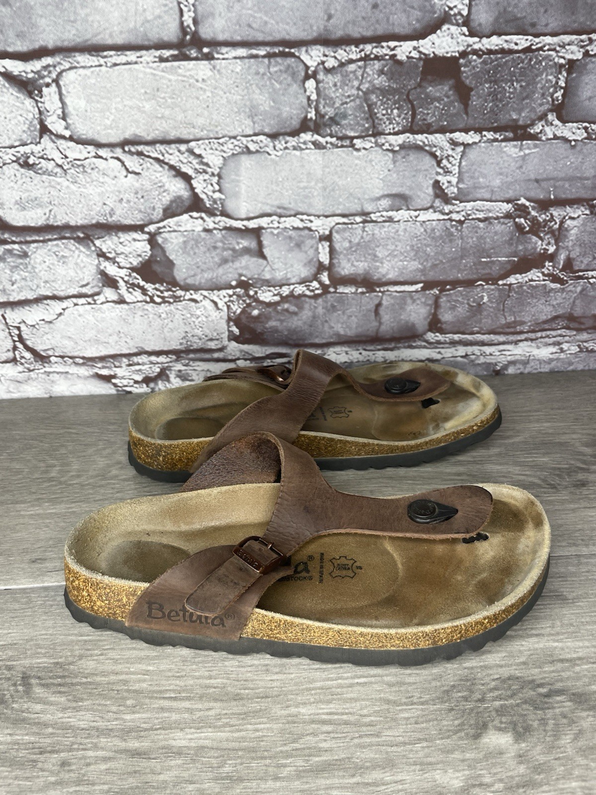 Betula Birkenstock Gizeh Brown Leather Cork Thong Sandals Women Sz 38EU/7.5M US