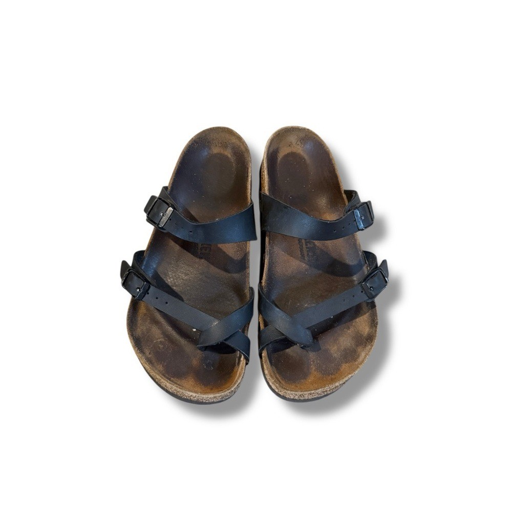 BIRKENSTOCK Mayari Leather Sandals Women’s Size 38 Black Cork Footbed Comfort