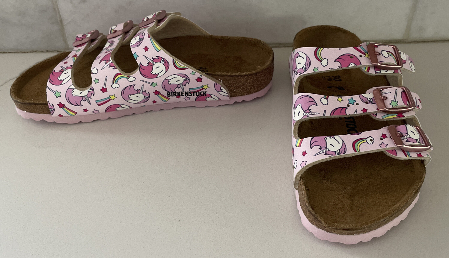 NEW Kid’s BIRKENSTOCK Florida  Birko Flor Unicorn Pink Sandals 31/US 13
