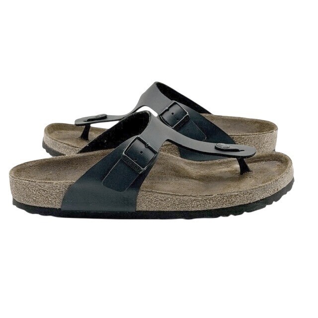 Birkenstock Gizeh Black Leather Thong Sandals Flip Flops Women 38 EU 7 US 11